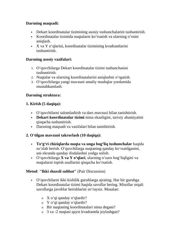 Dekart koordinatalar tizimi ( dars ishlanma )