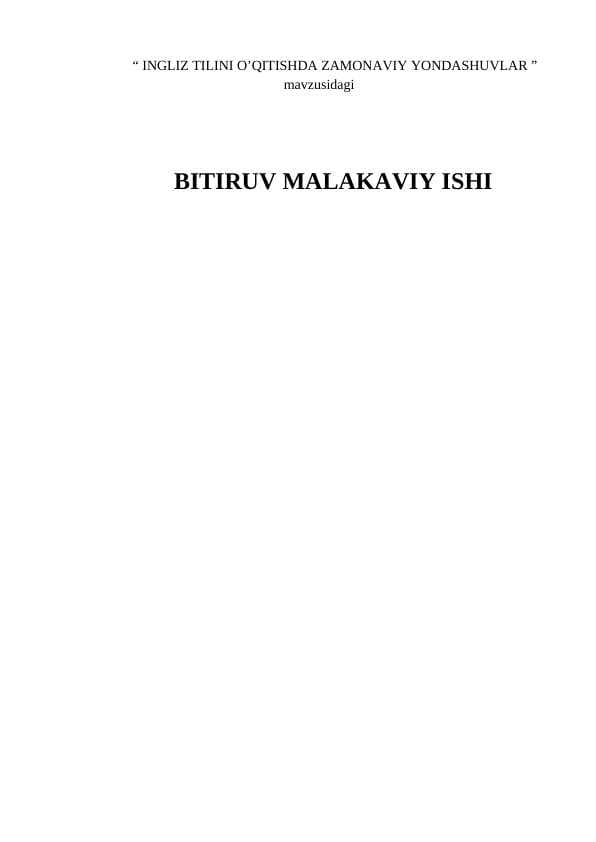 INGLIZ TILINI O’QITISHDA ZAMONAVIY YONDASHUVLAR