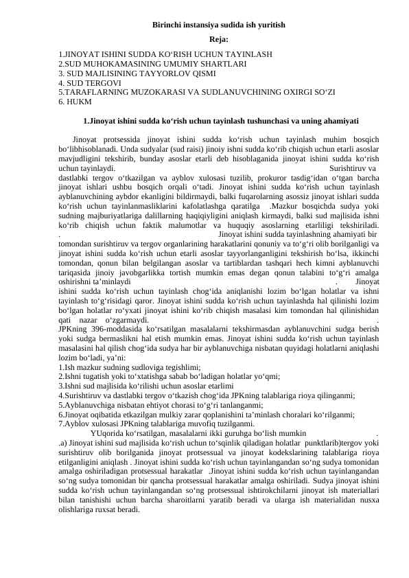 Birinchi instansiya sudida ish yuritish