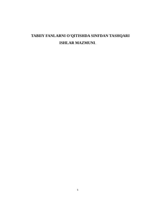 TABIIY FANLARNI O'QITISHDA SINFDAN TASHQARI   ISHLAR MAZMUNI.