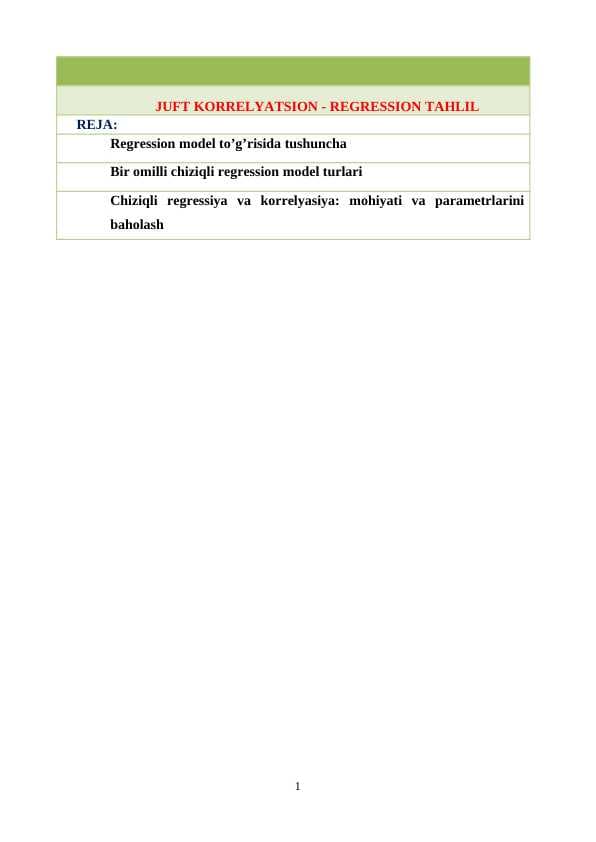JUFT KORRELYATSION - REGRESSION TAHLIL