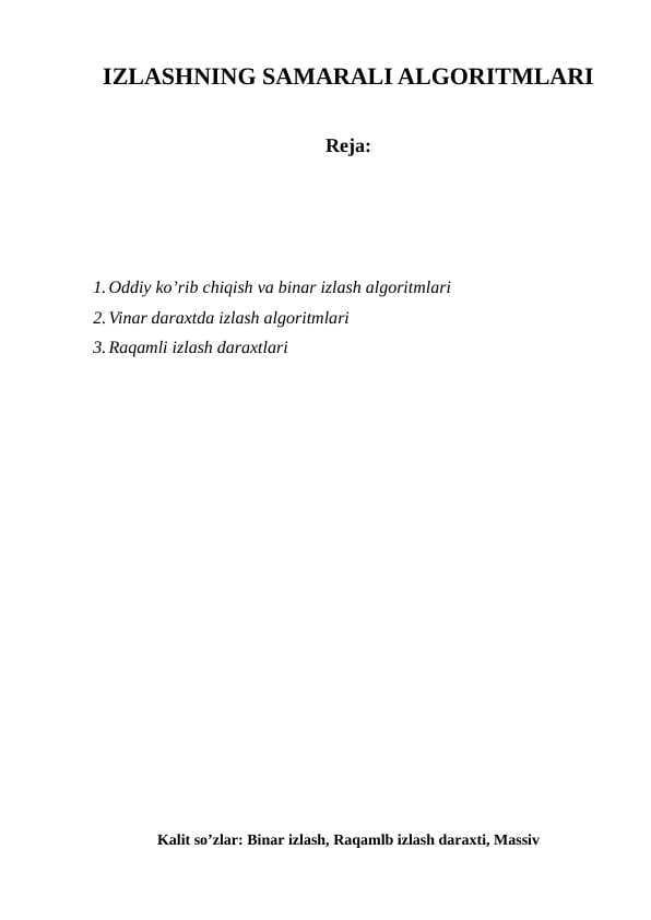 IZLASHNING SAMARALI ALGORITMLARI