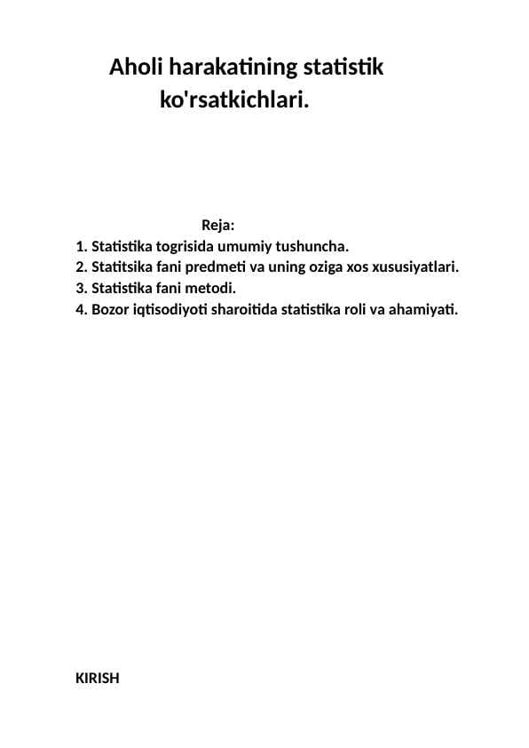 Aholi harakatining statistik ko'rsatkichlari.