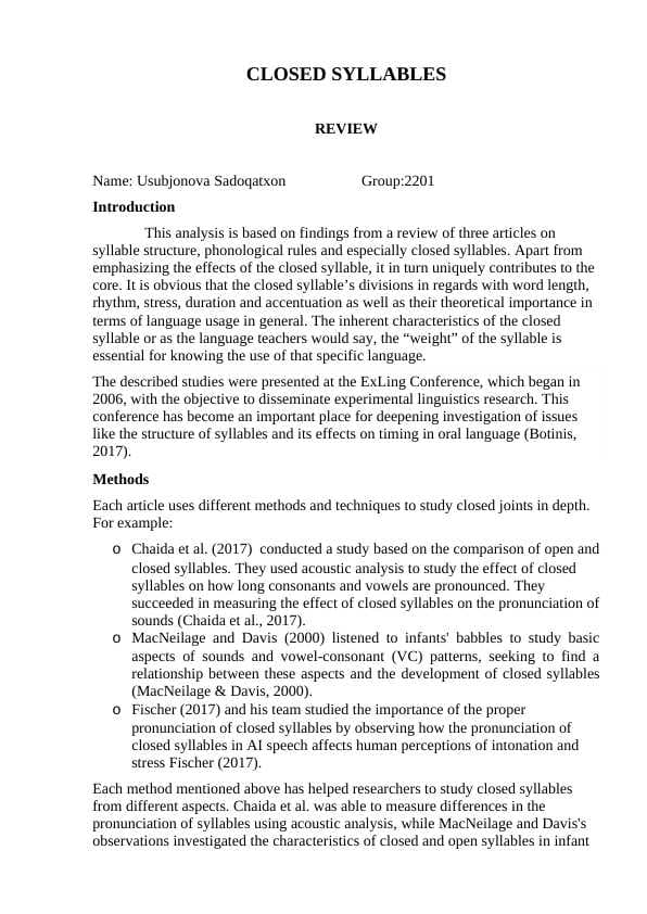 theoretical phonetics review closed syllables
