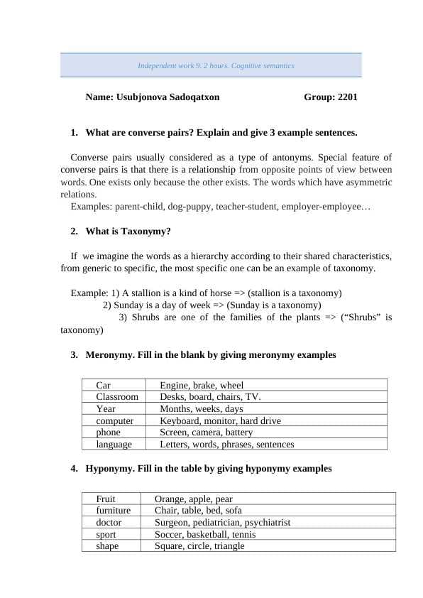 cognitive semantics independent work 9 / kognitiv semantika mustaqil ish 9