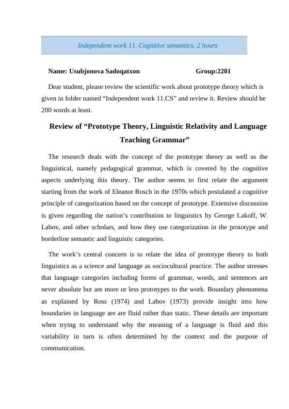 cognitive semantics independent work 11 / kognitiv semantika mustaqil ish 11