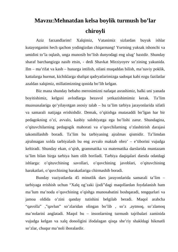 Mavzu manaviyat soati