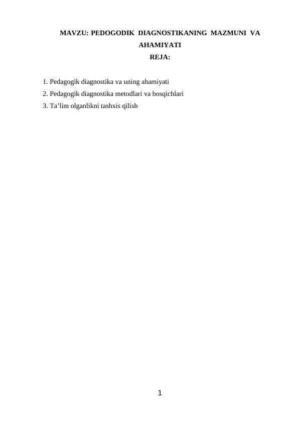 Pedogodik  diagnostikaning  mazmuni  va ahamiyati