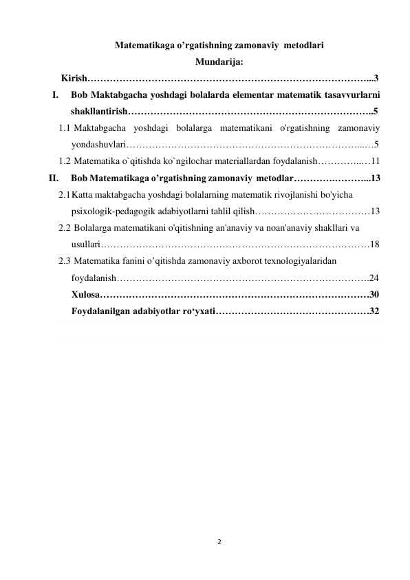 Matematikaga o’rgatishning zamonaviy metodlari