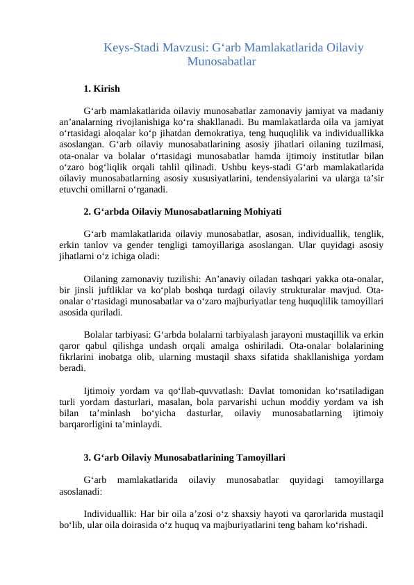 G‘arb Mamlakatlarida Oilaviy Munosabatlar