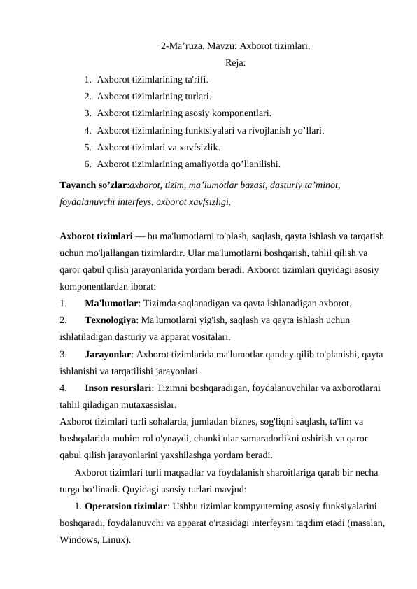 Axborot tizimlari