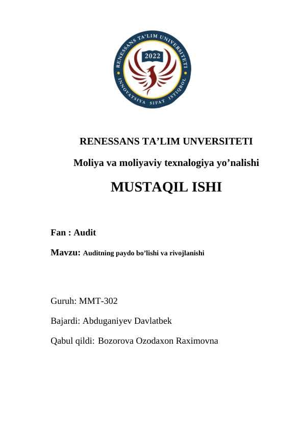Auditning paydo bo’lishi va rivojlanishi.