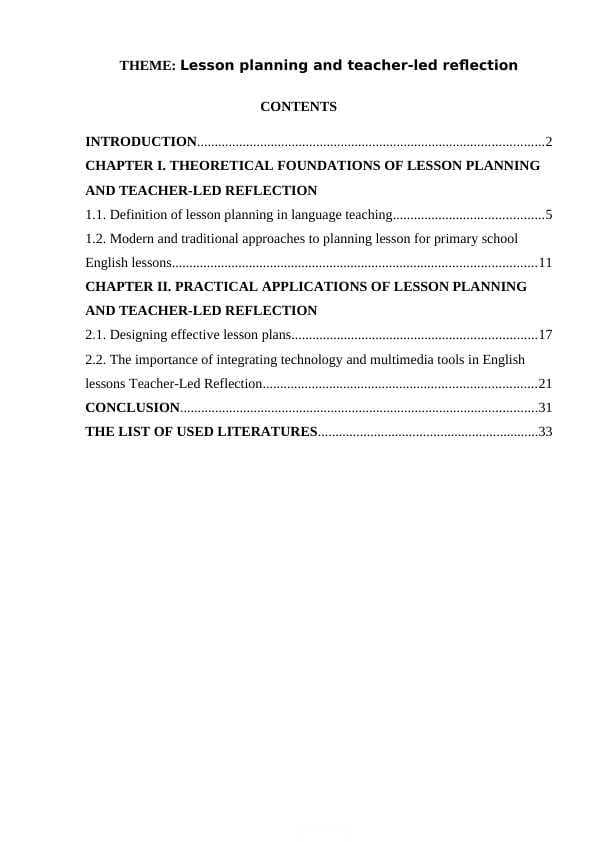 Lesson planning and teacher-led reflection