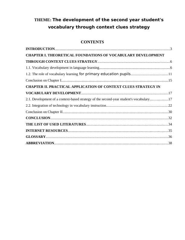 The development of the second year student's vocabulary through context clues strategy
