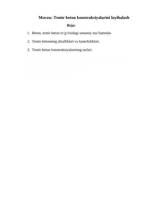 Temir beton konstruksiyalarini loyihalash
