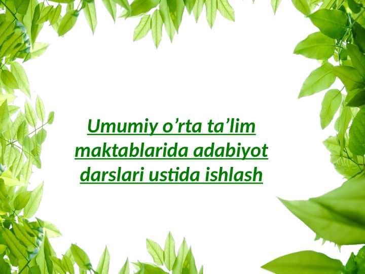 Umumiy o’rta ta’lim maktablarida adabiyot darslari ustida ishlash