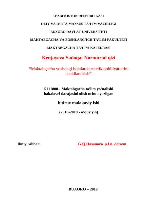 Maktabgacha yoshdagi bolalarda estetik qobiliyatlarini shakllantirish
