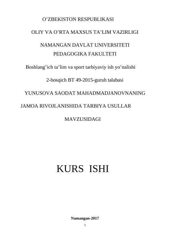 Jamoa rivojlanishida tarbiya usullar