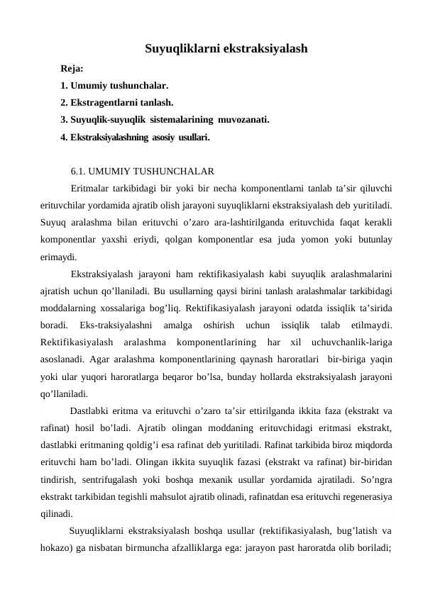 Suyuqliklarni ekstraksiyalash