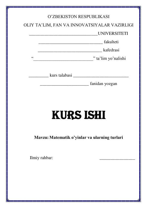 Matematik o'yinlar va ularning turlari