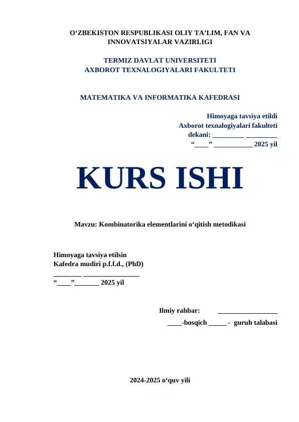Kombinatorika elementlarini oʻqitish metodikasi