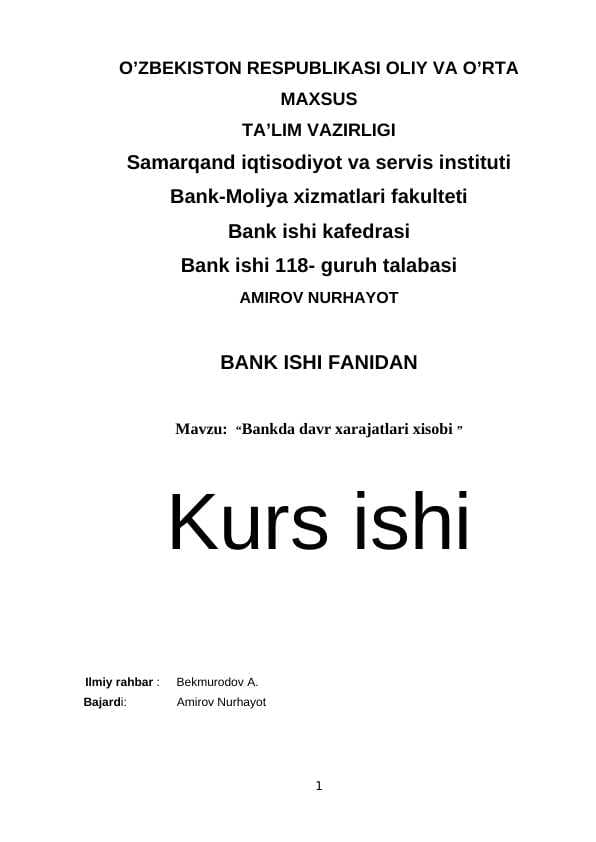 Bankda davr xarajatlari xisobi