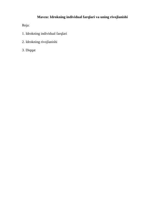 Idrokning individual farqlari va uning rivojlanishi referat