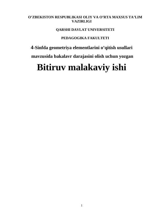 4-Sinfda geometriya elementlarini o’qitish usullari