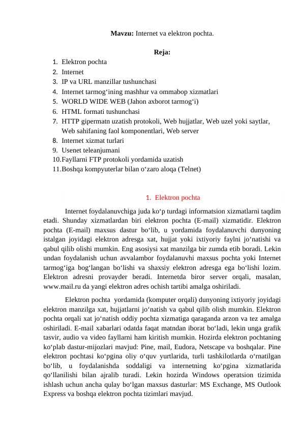 Internet va elektron pochta