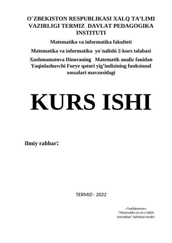 Yaqinlashuvchi Furye qatori yig’indisining funksional xossalari