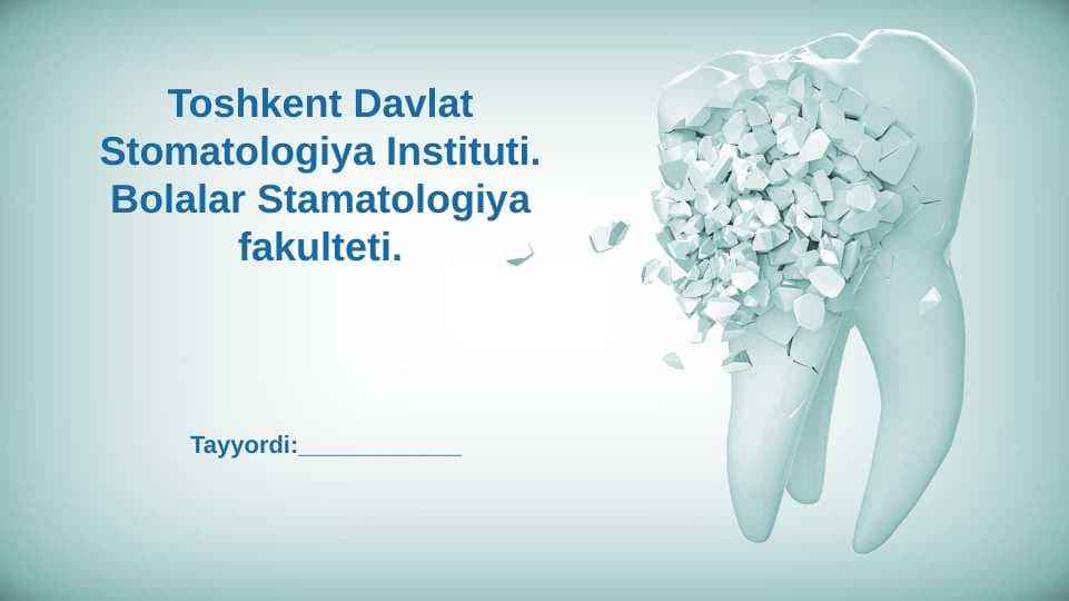 Fantomlarda. sinf karioz bo'shliqlarini charxlash va plombalash.