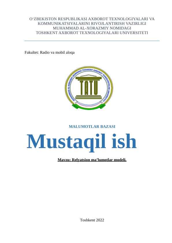Relyatsion ma’lumotlar modeli