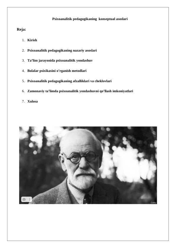Psixoanalitik pedagogikning  konseptual asoslari