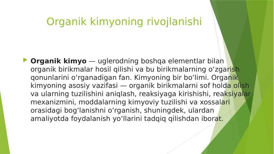 Organik kimyoning rivojlanishi pptx