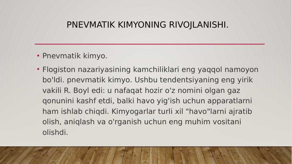Pnevmatik kimyoning rivojlanishi pptx