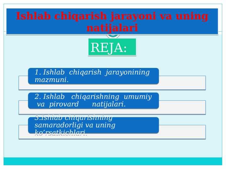Ishlab chiqarish jarayoni va uning natijalari