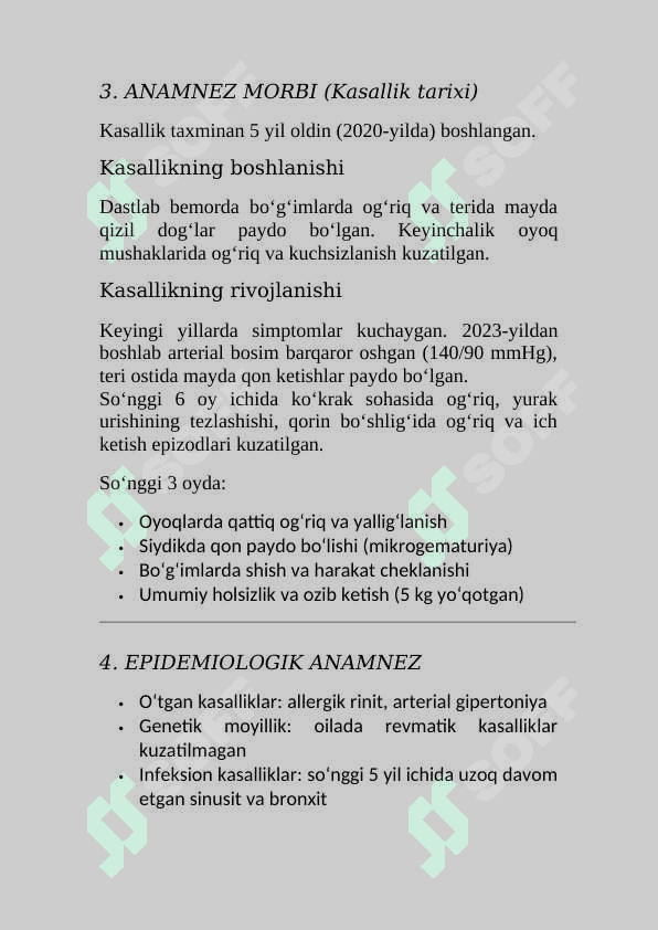 Tizimli vaskulitlar kasallik tarixi