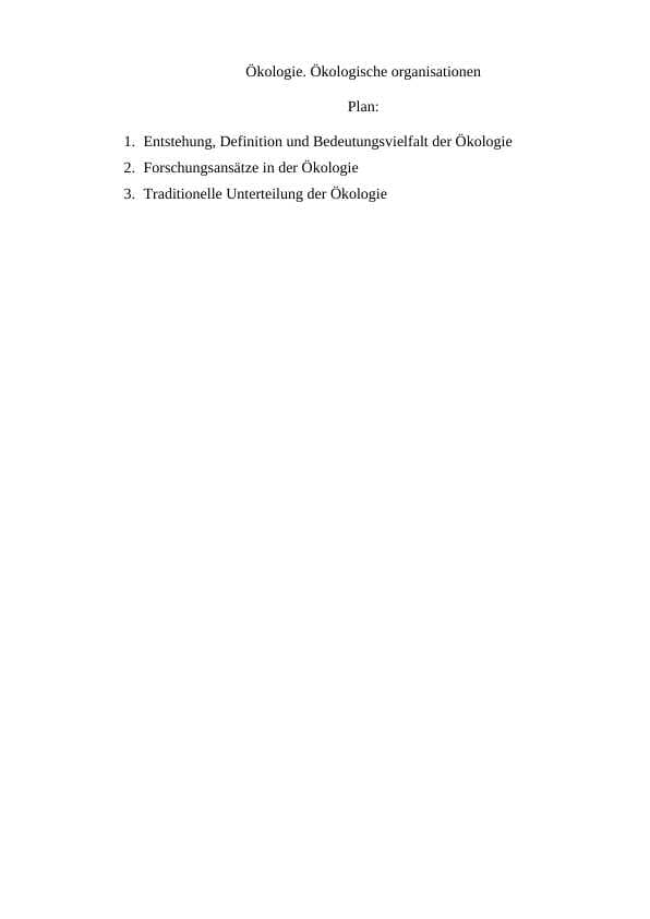 Ökologie. Ökologische organisationen