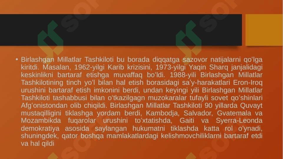 BMT ning qurоlsizlanish va хalqarо хavfsizlik uchun kurashi