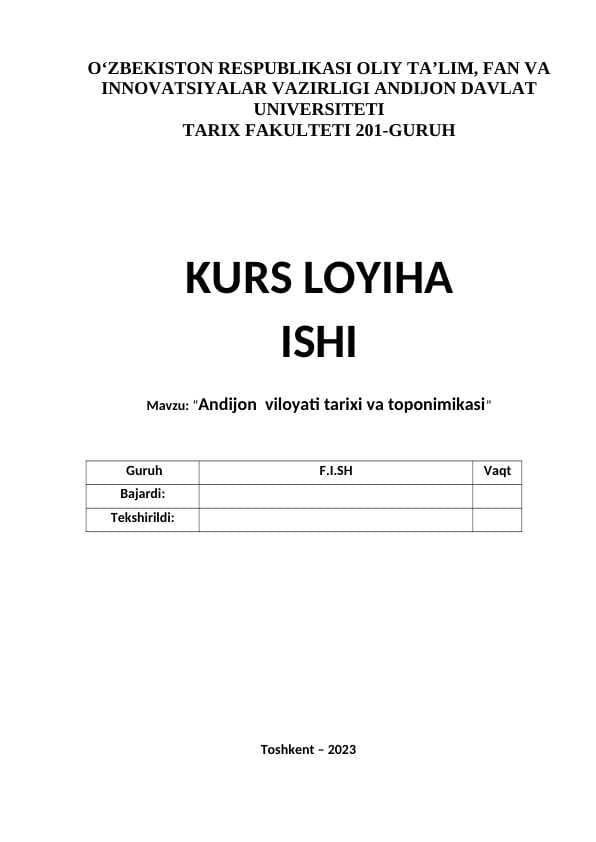 Andijon  viloyati tarixi va toponimikasi”