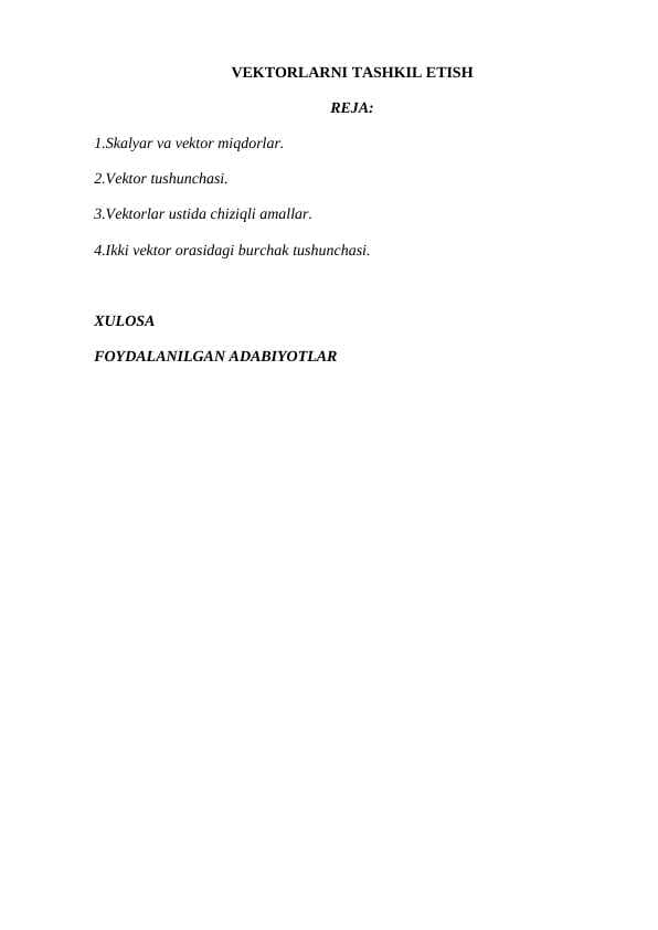 VEKTORLARNI TASHKIL ETISH