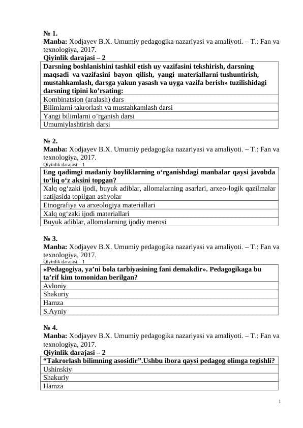 Umumiy pedagogika test