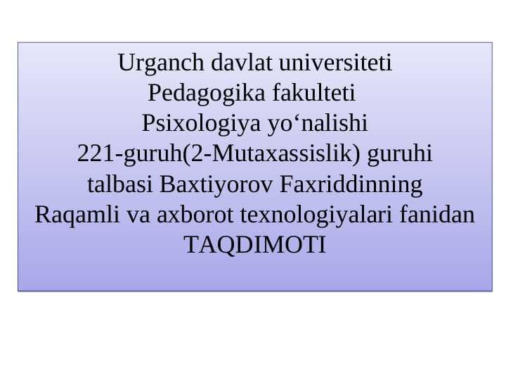 Excel elektron jadvallar bilan ishlash