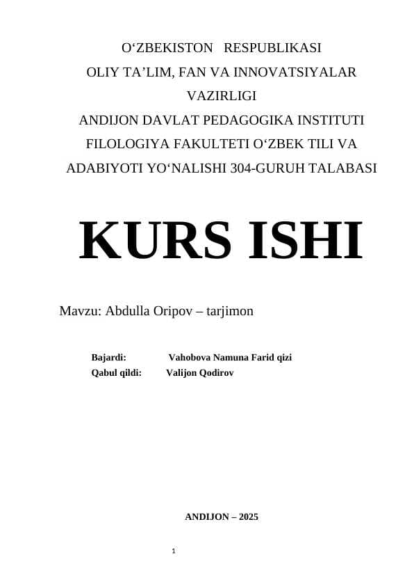 Abdulla Oripov – tarjimon KURS ISHI