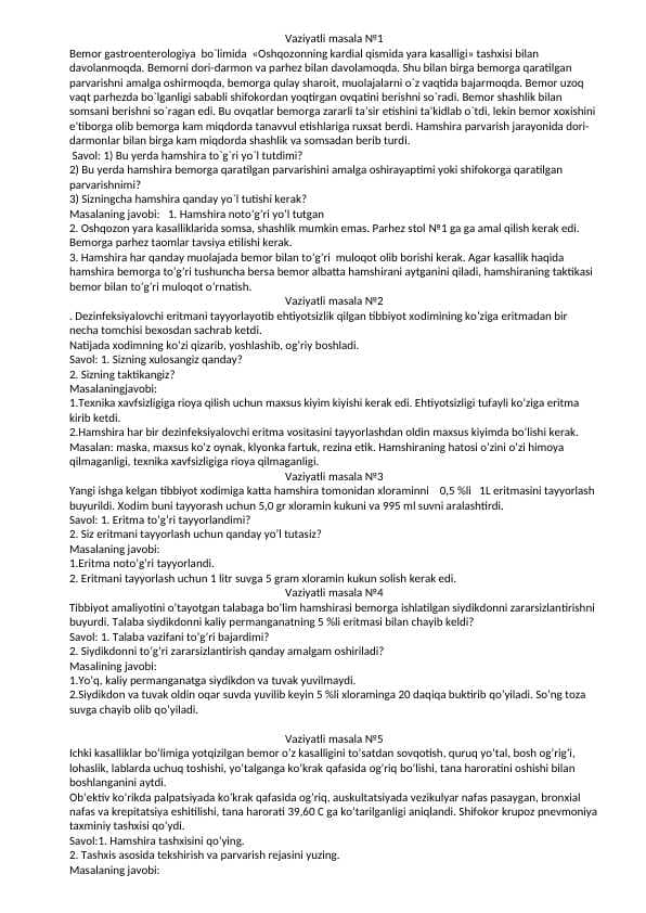 Hamshiralik ishidan muammoli masalalar