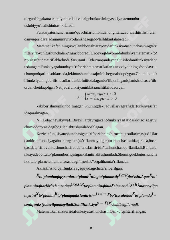 BMI (bitiruv malaka ishi) - TAYYOR ISH - Matematika ta’lim yo’nalishi bo’yicha bakalavr akademik darajasini olish uchun yozilgan | BITIRUV MALAKAVIY ISHI