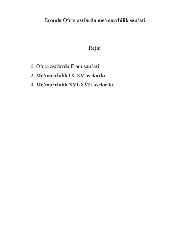 Eronda O‘rta asrlarda me’morchilik san’ati