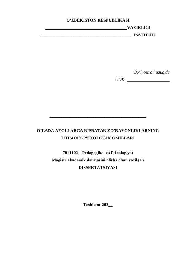OILADA AYOLLARGA NISBATAN ZO’RAVONLIKLARNING IJTIMOIY-PSIXOLOGIK OMILLARI