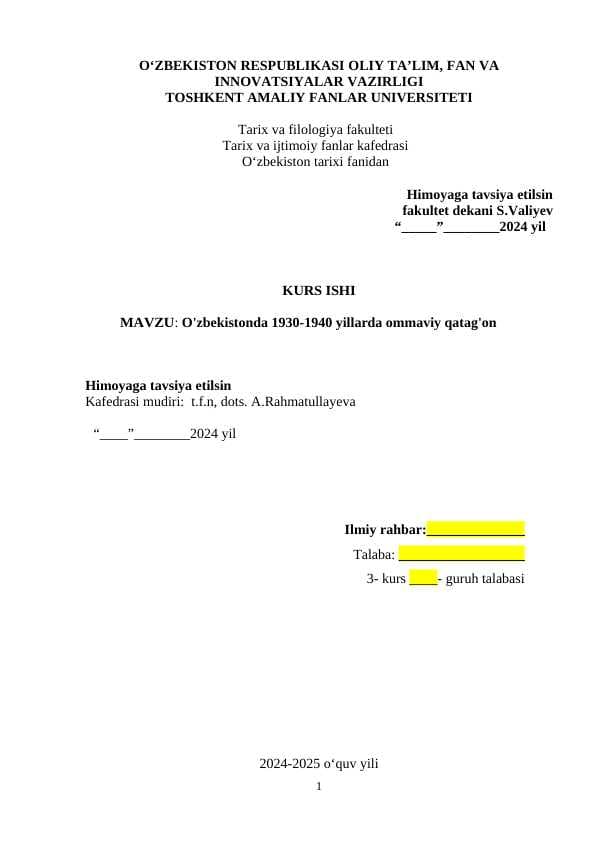 O'zbekistonda 1930-1940 yillarda ommaviy qatag'on