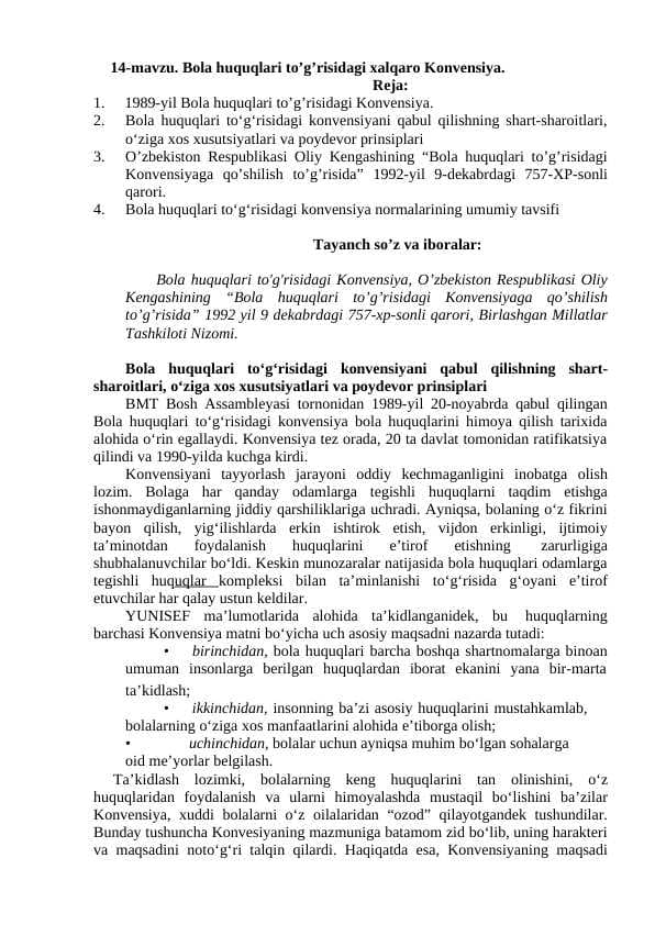 Bola huquqlari to’g’risidagi xalqaro Konvensiya
